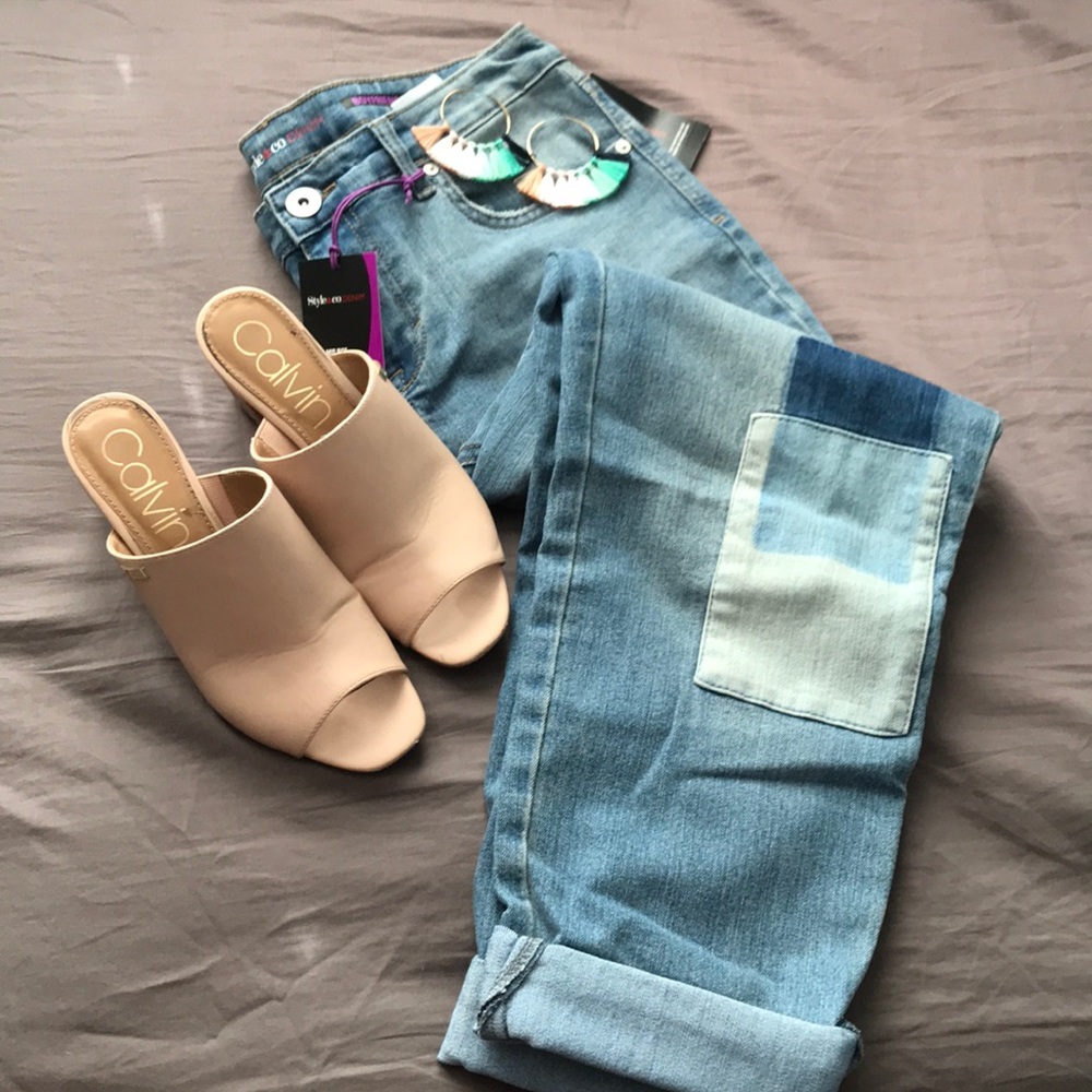 Boyfriend Mid Rise Patchwork Jeans